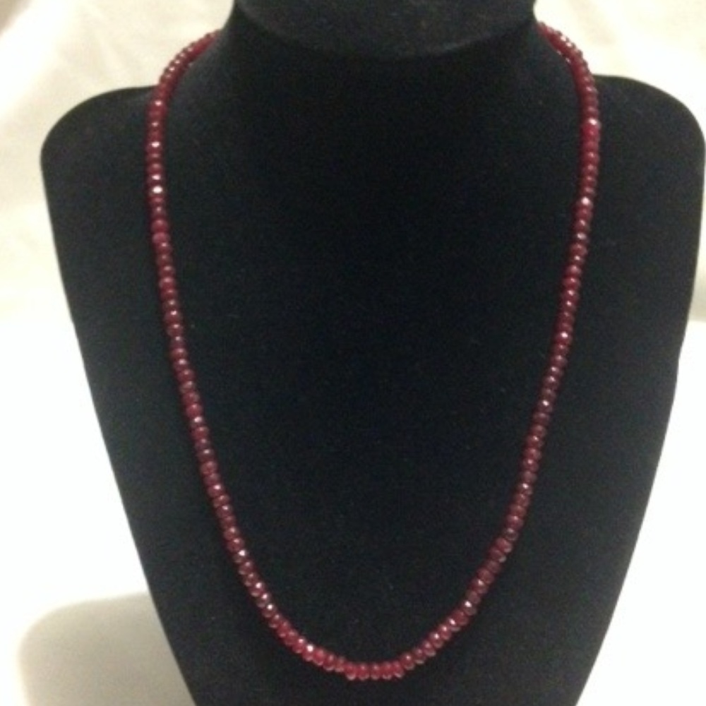 NEW 65CT Red Ruby Faceted Gemstone Bead Necklace